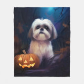 Halloween Shih Tzu mit Pumpkins Beängstigend Fleecedecke (Vorderseite)