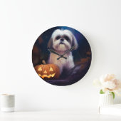 Halloween Shih Tzu mit Pumpkins Beängstigend Große Wanduhr (Zuhause)