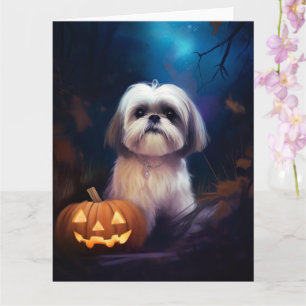 Halloween Shih Tzu mit Pumpkins Beängstigend Karte