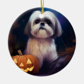 Halloween Shih Tzu mit Pumpkins Beängstigend Keramik Ornament (Vorne)