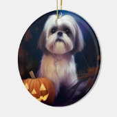 Halloween Shih Tzu mit Pumpkins Beängstigend Keramik Ornament (Links)
