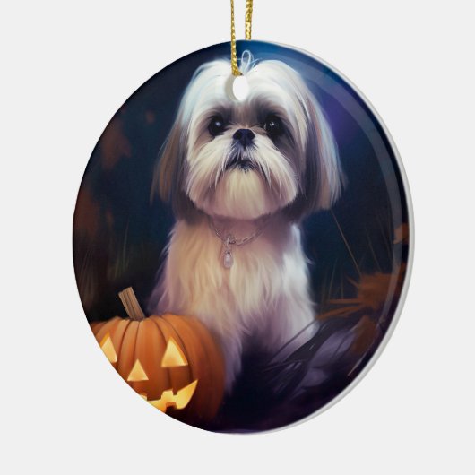 Halloween Shih Tzu mit Pumpkins Beängstigend Keramik Ornament (Links)