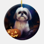 Halloween Shih Tzu mit Pumpkins Beängstigend Keramik Ornament (Hinten)