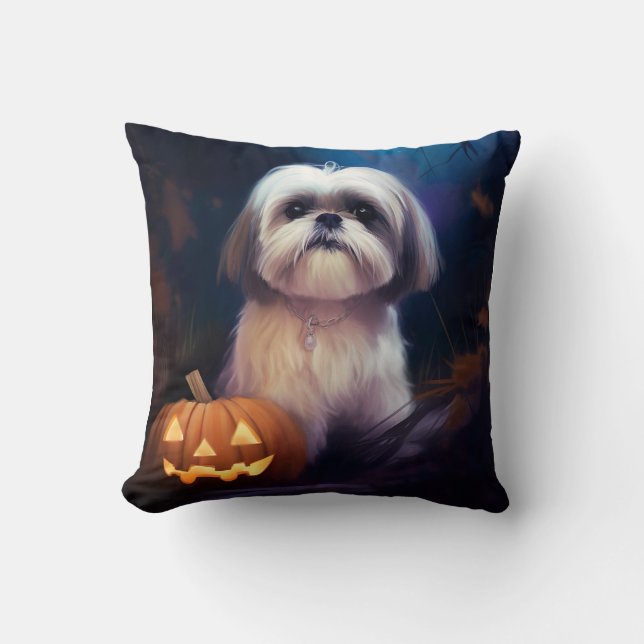 Halloween Shih Tzu mit Pumpkins Beängstigend Kissen (Vorderseite)