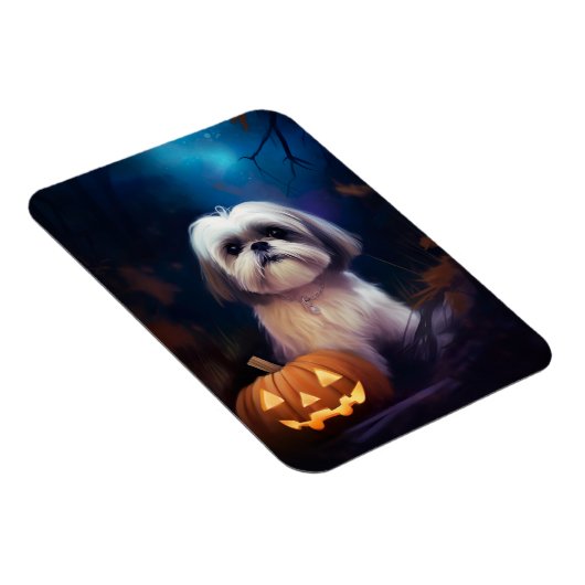 Halloween Shih Tzu mit Pumpkins Beängstigend Magnet (Rechte Seite)