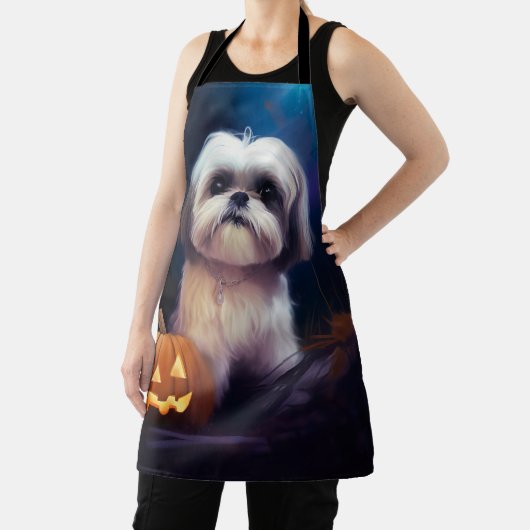 Halloween Shih Tzu mit Pumpkins Beängstigend Schürze (InSitu)
