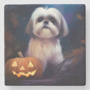 Halloween Shih Tzu mit Pumpkins Beängstigend Steinuntersetzer