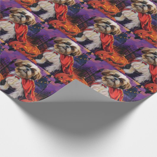 Halloween Shih Tzu Vampire Pumpkins Beängstigend Geschenkpapier (Ecke)