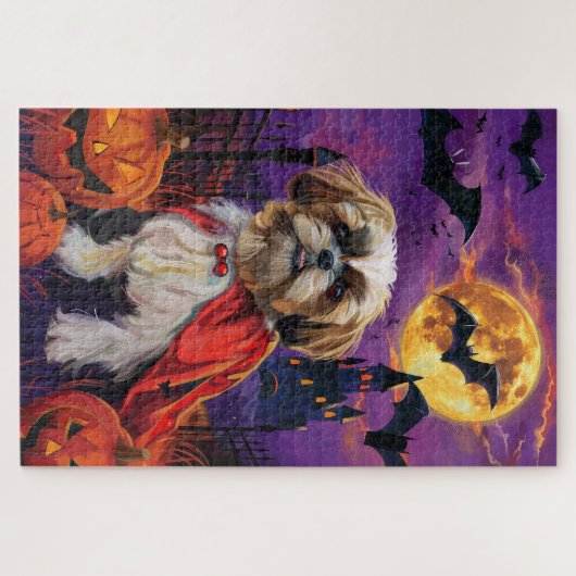 Halloween Shih Tzu Vampire Pumpkins Beängstigend Puzzle (Horizontal)
