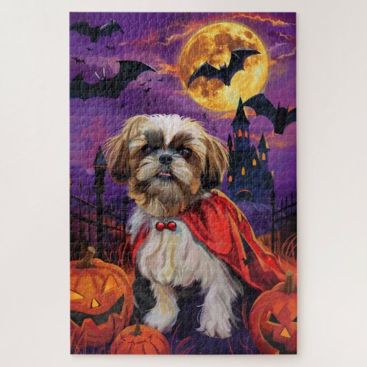 Halloween Shih Tzu Vampire Pumpkins Beängstigend Puzzle (Vertikal)