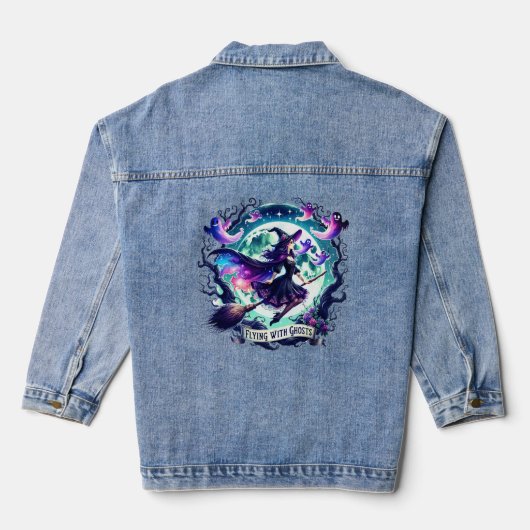 Halloween-Shirt "Flying with Ghosts" Jeansjacke (Rückseite)