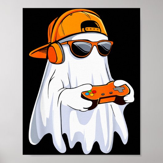 Halloween Shirt Ghost Gamer Video Gaming Boys Men  Poster (Vorne)