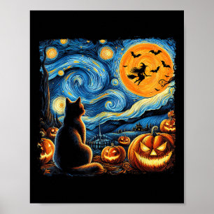 Halloween-Shirt Männer Frauen Schwarze Katze Kürbi Poster
