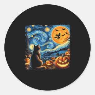 Halloween-Shirt Männer Frauen Schwarze Katze Kürbi Runder Aufkleber