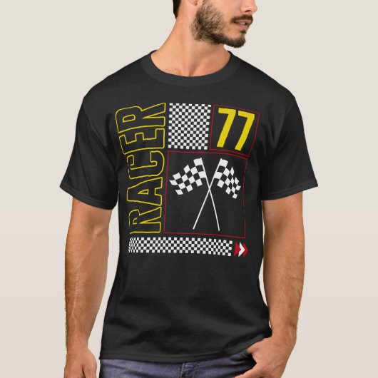 Halloween Shirt, Racer 77 Checked Flag Design T-Sh T-Shirt (Vorderseite)