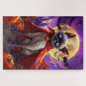 Halloween Siamese Cat Vampire Pumpkins Beängstigen Puzzle (Horizontal)