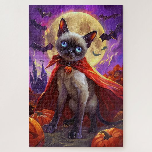 Halloween Siamese Cat Vampire Pumpkins Beängstigen Puzzle (Vertikal)