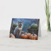 Halloween-Siameskatze in einem Kürbispflaster Karte (Vorderseite)
