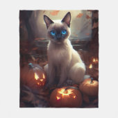 Halloween Siamkatze mit Pumpkins Beängstigend Fleecedecke (Vorderseite)