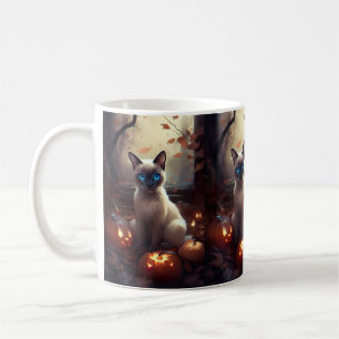 Halloween Siamkatze mit Pumpkins Beängstigend Kaffeetasse