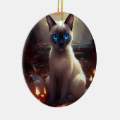 Halloween Siamkatze mit Pumpkins Beängstigend Keramik Ornament (Rechts)