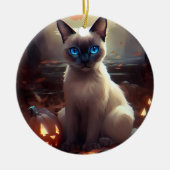 Halloween Siamkatze mit Pumpkins Beängstigend Keramik Ornament (Vorne)