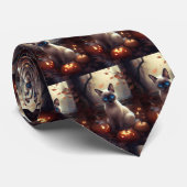 Halloween Siamkatze mit Pumpkins Beängstigend Krawatte (Gerollt)