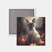 Halloween Siamkatze mit Pumpkins Beängstigend Magnet (Vorderseite/Rückseite)