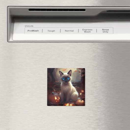 Halloween Siamkatze mit Pumpkins Beängstigend Magnet (In Situ (Geschirrspüler))