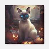 Halloween Siamkatze mit Pumpkins Beängstigend Magnet (Vorne)