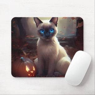 Halloween Siamkatze mit Pumpkins Beängstigend Mousepad