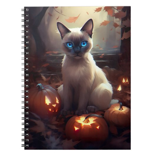 Halloween Siamkatze mit Pumpkins Beängstigend Notizblock (Vorderseite)