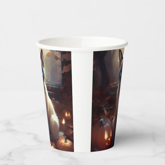 Halloween Siamkatze mit Pumpkins Beängstigend Pappbecher (Links)