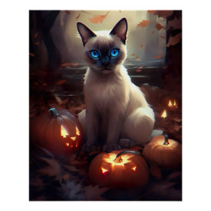 Halloween Siamkatze mit Pumpkins Beängstigend Poster