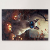 Halloween Siamkatze mit Pumpkins Beängstigend Puzzle (Horizontal)