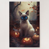 Halloween Siamkatze mit Pumpkins Beängstigend Puzzle (Vertikal)