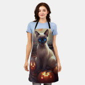 Halloween Siamkatze mit Pumpkins Beängstigend Schürze (Getragen)