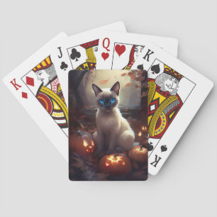 Halloween Siamkatze mit Pumpkins Beängstigend Spielkarten