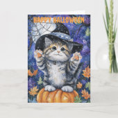 Halloween Siberian Cat Feiertagskarte (Vorderseite)