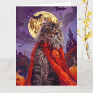 Halloween Siberian Cat Vampire Pumpkins Beängstige Karte