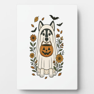 Halloween Siberian Husky Blumen Fotoplatte