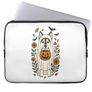 Halloween Siberian Husky Blumen Laptopschutzhülle