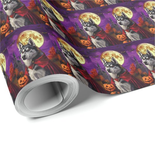 Halloween Sibirien Husky Vampire Pumpkins Beängsti Geschenkpapier (Rolleneckpunkt)