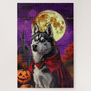 Halloween Sibirien Husky Vampire Pumpkins Beängsti Puzzle
