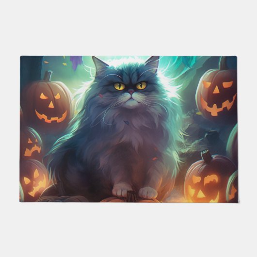Halloween Sibirienkatze mit Kürbiskugeln Beängstig Fußmatte (Vorderseite)