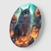 Halloween Sibirienkatze mit Kürbiskugeln Beängstig Große Wanduhr (Winkel)