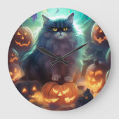 Halloween Sibirienkatze mit Kürbiskugeln Beängstig Große Wanduhr (Vorderseite)