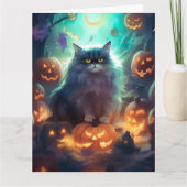 Halloween Sibirienkatze mit Kürbiskugeln Beängstig Karte (Vorderseite)