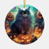 Halloween Sibirienkatze mit Kürbiskugeln Beängstig Keramik Ornament (Vorne)
