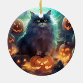 Halloween Sibirienkatze mit Kürbiskugeln Beängstig Keramik Ornament (Hinten)